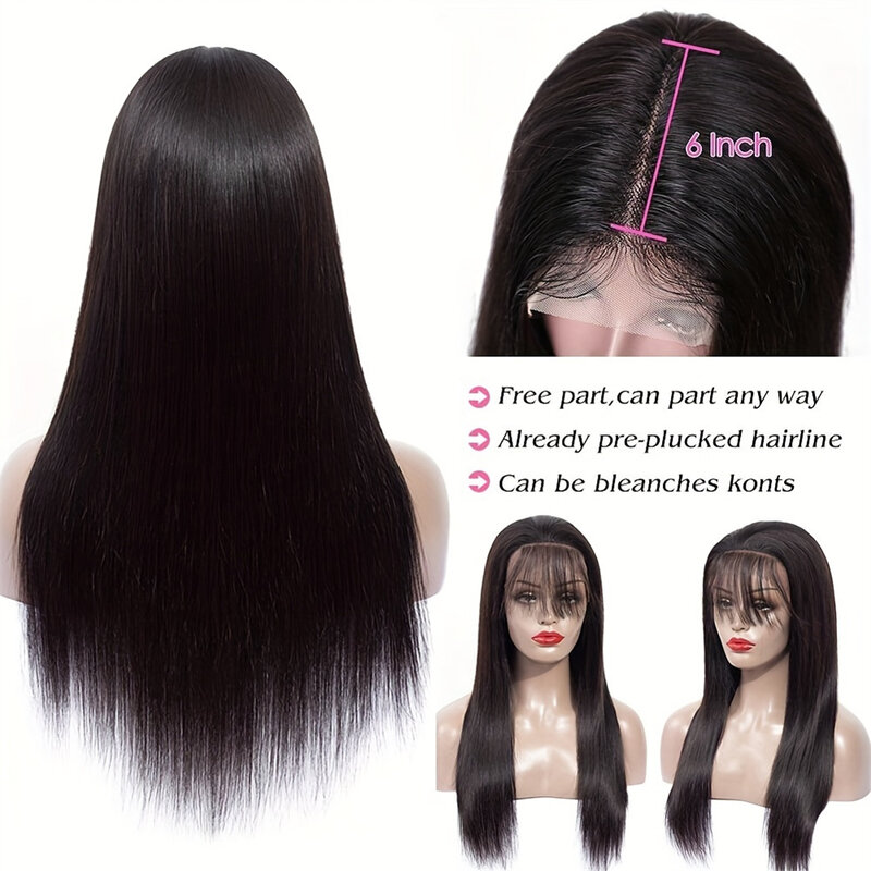 150%-180% Density 13*6 Lace Front Human Hair Wig Long Straight Glueless Wigs For Women Pre Plucked Human Hair Wigs 8-34Inch