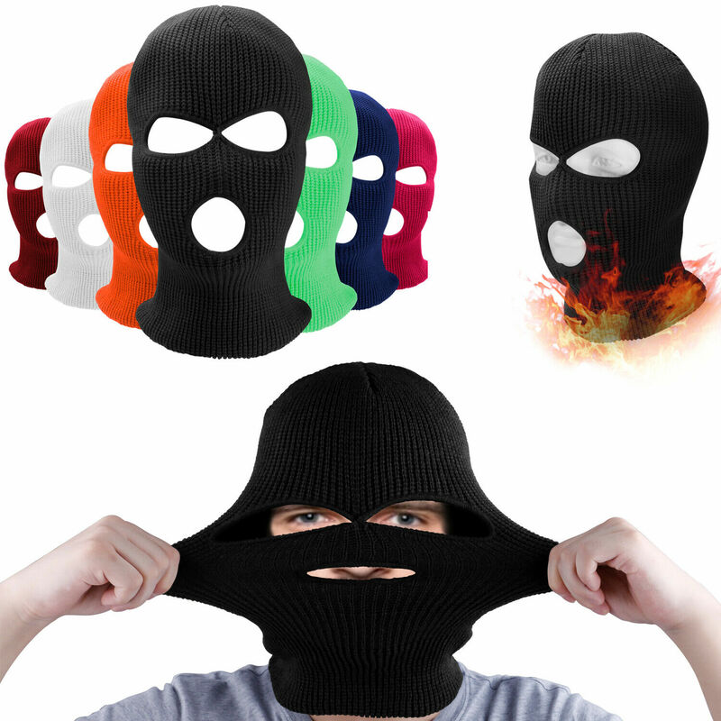 Cagoule tricotée unisexe avec masque facial intégral à 3 trous, bonnet pour ski, cyclisme, armée, casque de moto, capuche, automne, hiver