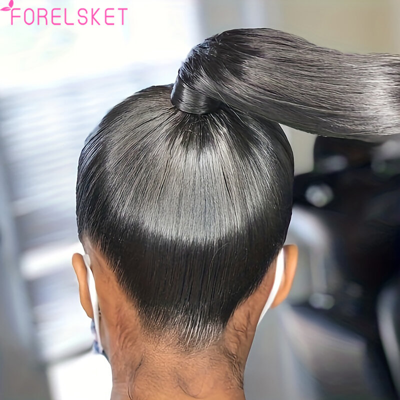 FORELSKET 100% человеческие волосы, прямые человеческие волосы, обертывающиеся вокруг конского хвоста, натуральный цвет, Реми, накладные волосы на заколке для конского хвоста для женщин