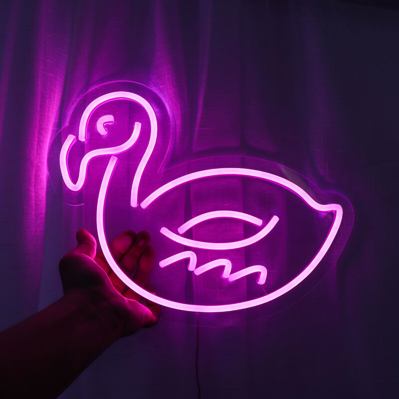 O pato rosa conduziu o sinal de néon, sinal de néon conduzido animal para o quarto das crianças, sinal de néon conduzido, néon do cabo flexível