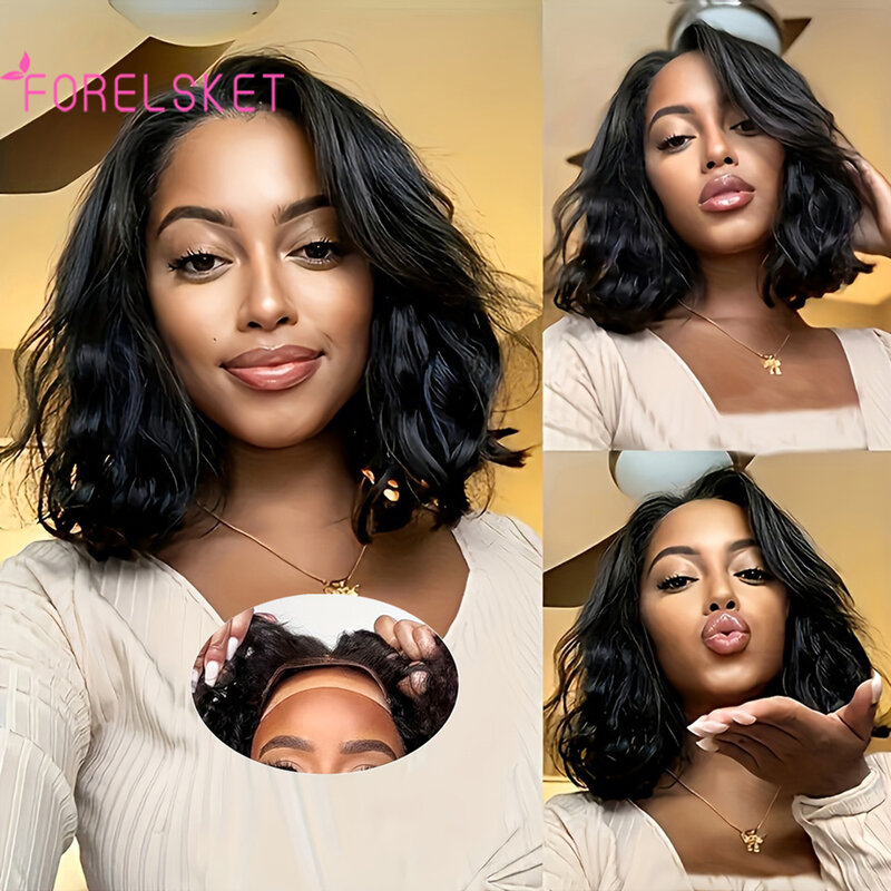 4x4 Lace Wear and Go Glueless Wigs Human Hair for Beginners Pre Cut/Plucked Bob Wig for Black Women Body Wave Lace Front No Glue