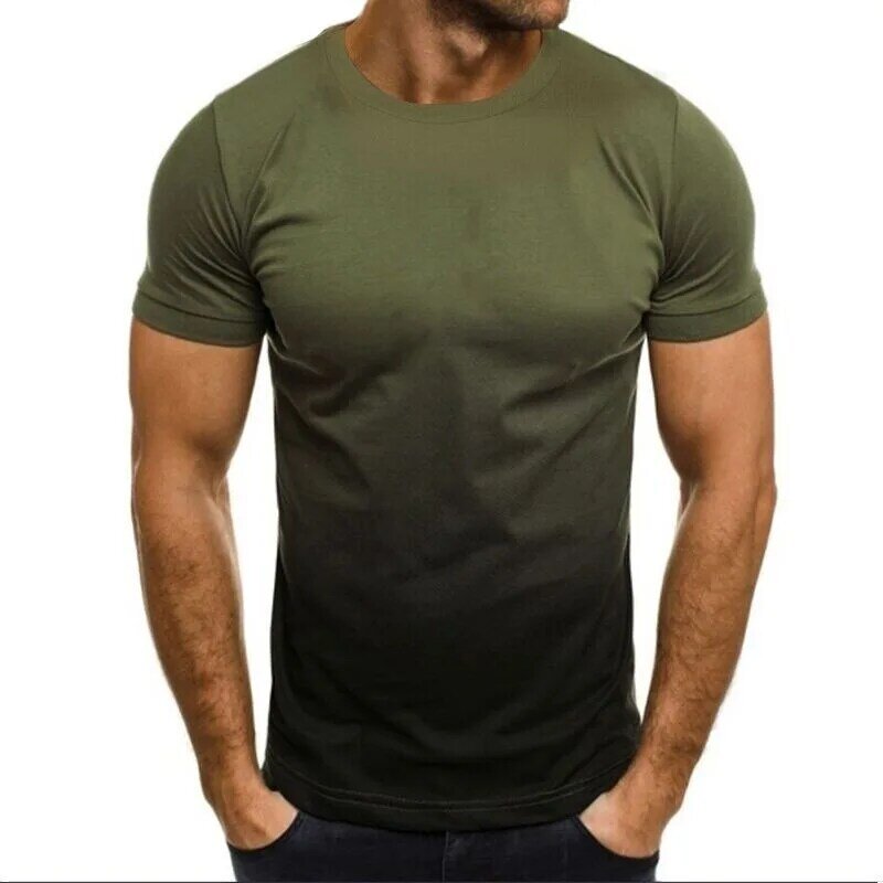 Camiseta fina de manga curta solta masculina, série gradiente, gola redonda impressa em 3D, top extragrande lazer, moda verão