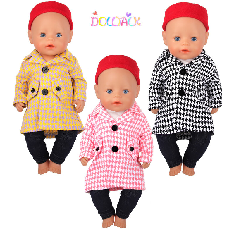 Зимняя теплая искусственная кожа для американской 18-дюймовой девочки и 43 см детская кукольная обувь для новорожденных Пальто в клетку костюм для девочки-игрушки поколения