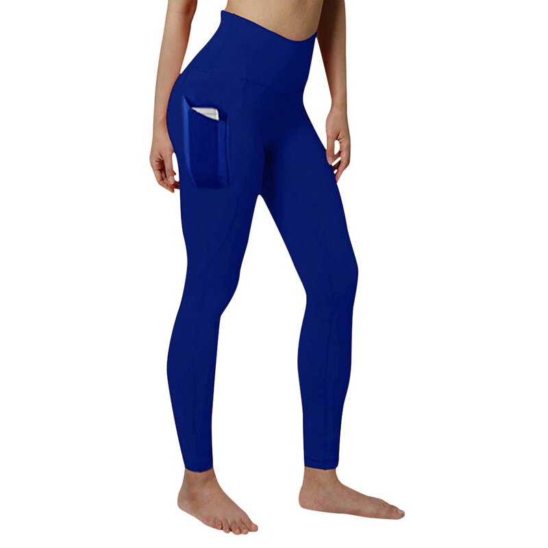 Leggings de ioga elásticas de cintura alta para mulheres controle de barriga com bolso, calças justas de compressão sem costura, 2021