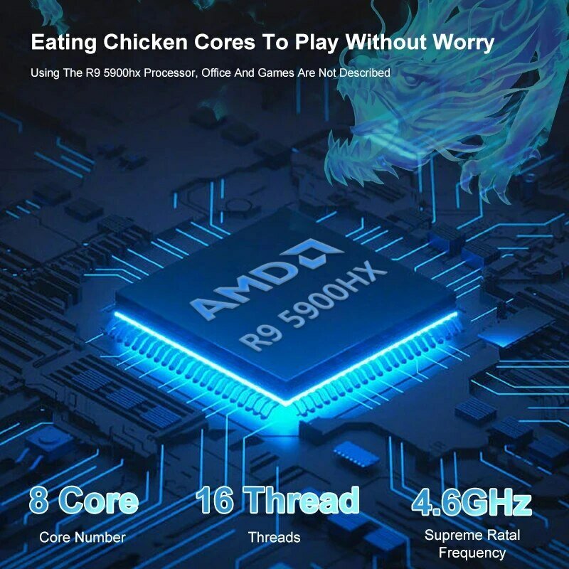 슈퍼 사일런트 선풍기 와이파이 탑재 AMD 미니 컴퓨터, 라이젠 7 7730U 9 5900HX, 6 윈도우 11 프로, 8K 2 * HDMI C 타입 소형 PC VESA, 최고 판매