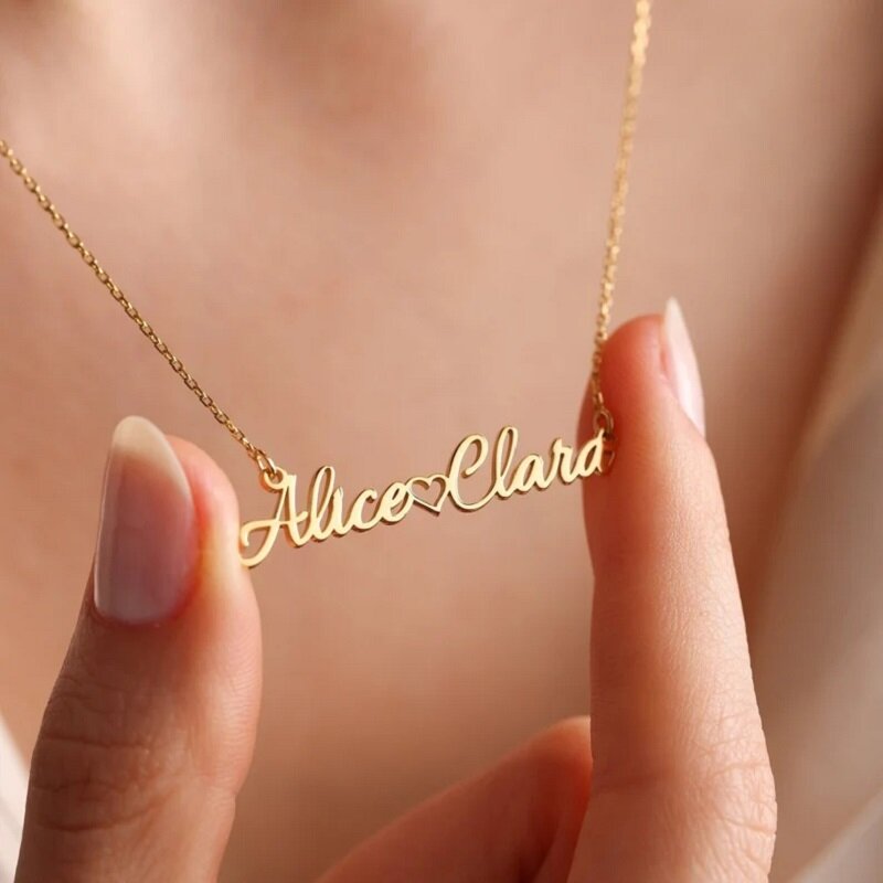 Personalized Two Name Necklaces With Heart Stainless Steel Custom Letter Couple Necklace Choker envio gratis collares para mujer