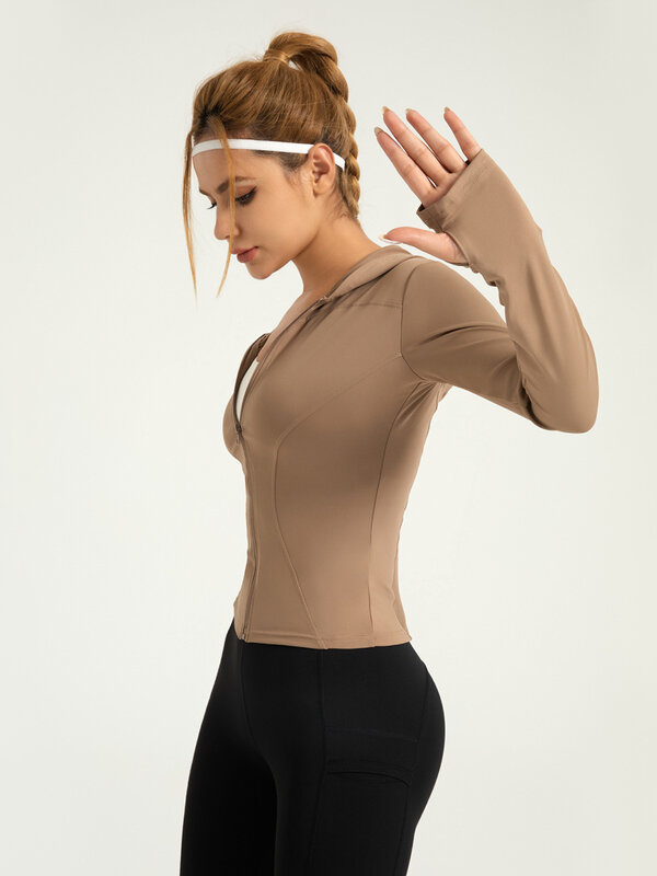 Yoga Gym Kapuze schlanke Yoga Jacke elastisch abnehmen wind dicht laufen und Radfahren einfarbig wind dichte Sport jacke