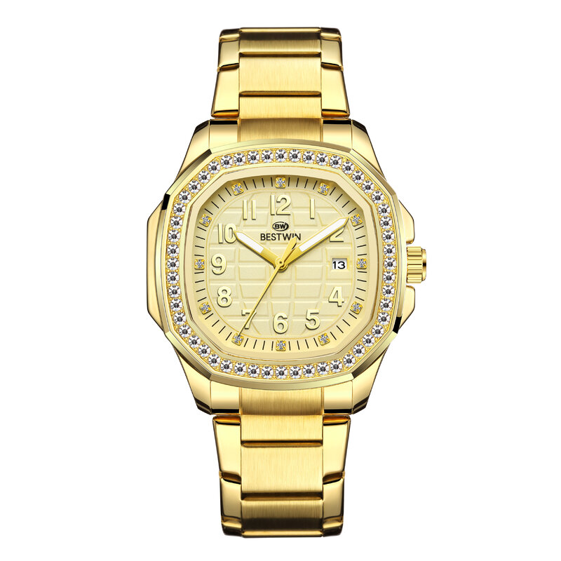 Jam tangan pria wanita, arloji gelang berlian modis merek mewah emas Quartz hadiah untuk wanita Montre Femme 2023