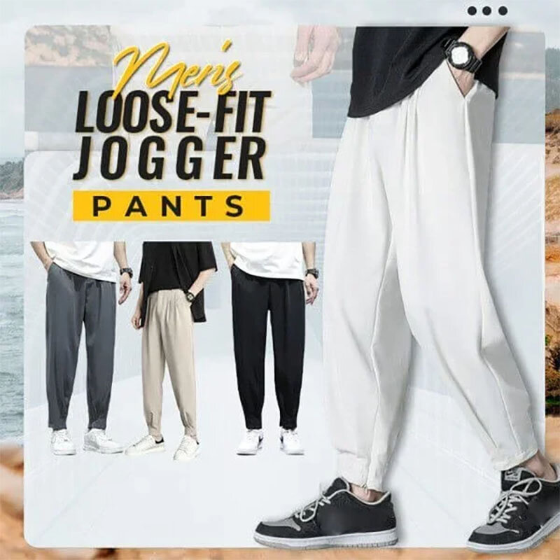 Pantalones de jogging holgados superrefrescantes para hombre, pantalones informales de seda de hielo, pantalones deportivos sueltos de nueve puntos, pantalones finos de verano