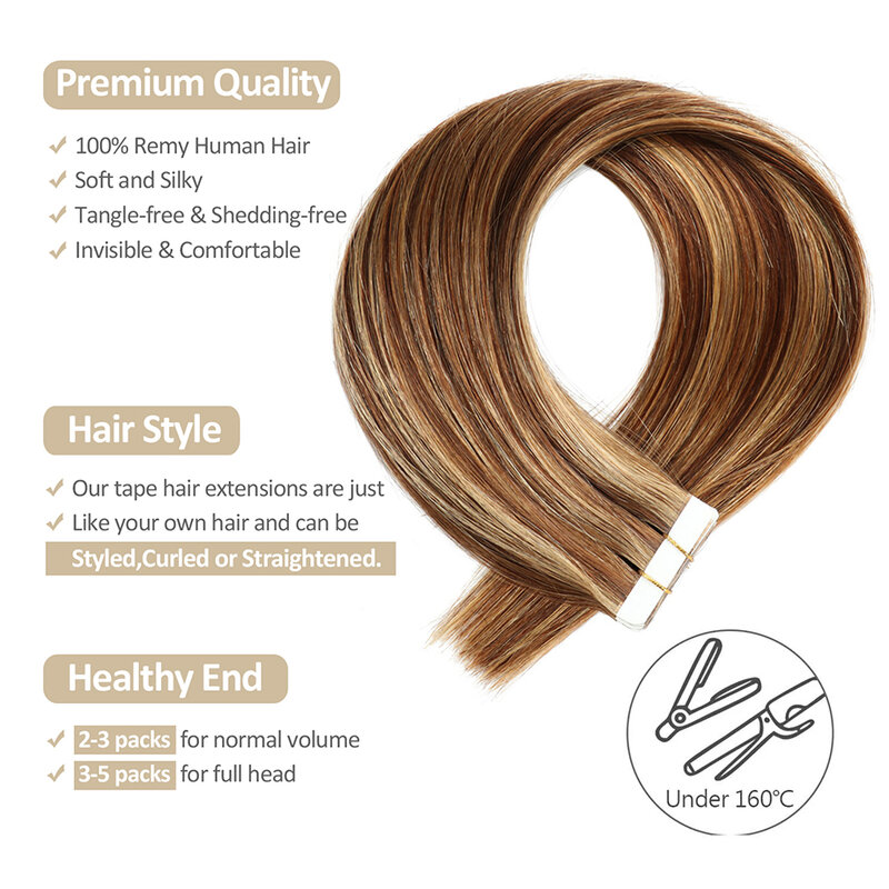 Tape in Hair Extensions Real Human Hair 12-24 Inch Brazilian Remy Tape Hair Extensions Seamless Straight Hair Tape ins 20/40pcs