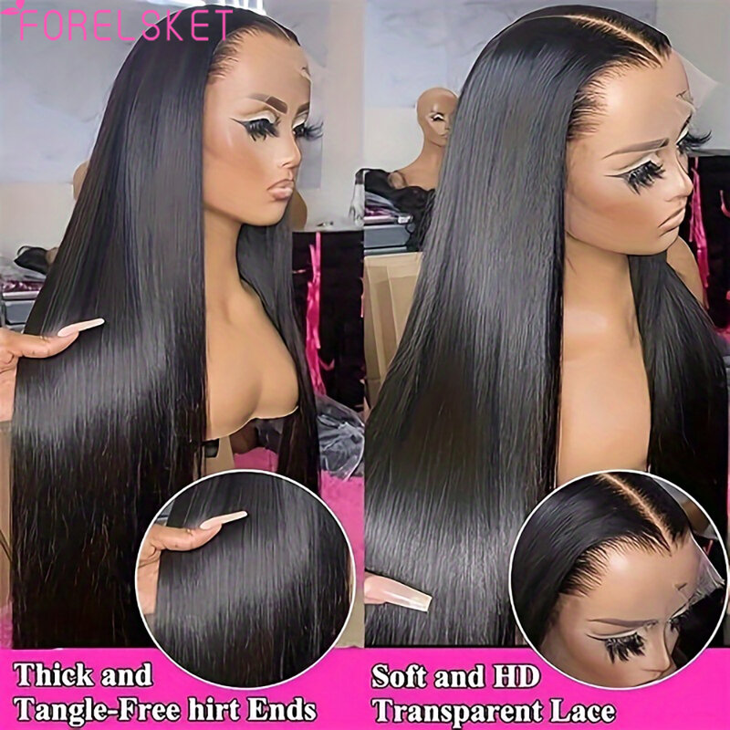 Peruca de cabelo humano reta para mulheres, fechamento frontal transparente do laço, cabelo Pixie, densidade 180%, 13x4 HD, Headband