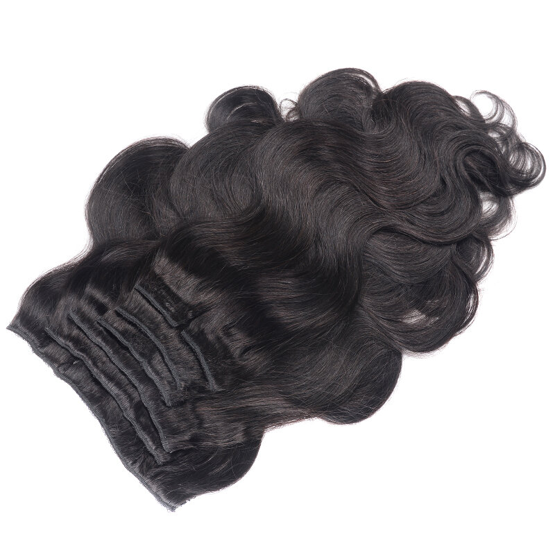 14-24 Body Wave Clip In Human Hair Extensions Braziliaans Haar Golvende Clip Ins Echte Remy Human Hair Clip Op 110-200G Natuurlijk Zwart