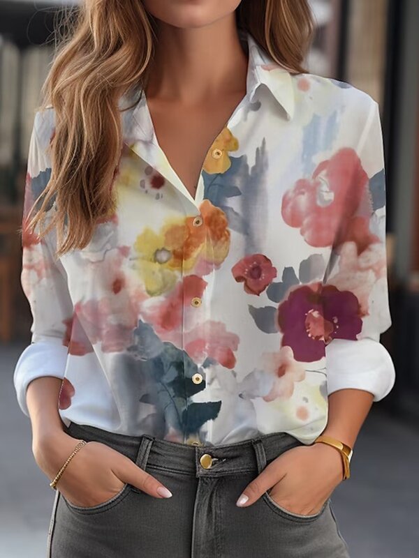 2023 koszula damska i bluzki eleganckie koszulka w kwiatki 3D nadruk wysokiej jakości długi rękaw moda duży rozmiar odzież damska bluzka