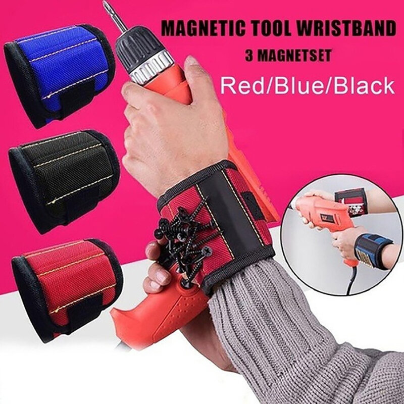 Magnetic Wristband With Strong Magnets Nails Drill Bit Belt Screw Holder Adjustable Tool Storage Wrist Repair Tools Bag