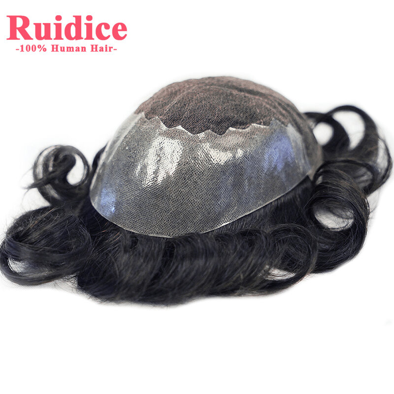 Thin Skin PU Natural Hair Men Toupee Human Hair Men Wig Replacement Systems Hair Piece Protesis Capilar Hombre Male Wig with Lac