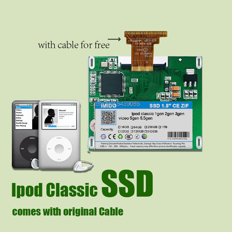 Ipod Classic SSD 128 Go Compatible avec Ipod Video Gen5, Ipod Classic 6th 7th Isabel Factory Direct Collected PRChang Dflats Solido