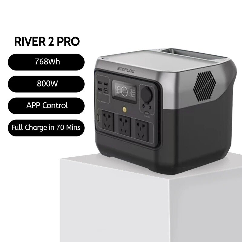 Ecofflow River 2 Pro-Batterie au Lithium, Fer et Phate à Charge Rapide, Alimentation Haute Puissance, Mobile Extérieur, 768Wh, 80