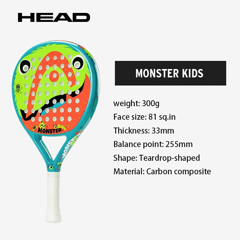 หัวมอนสเตอร์เด็กพาเดลเด็กวัยรุ่น Paddle วัยรุ่นพาเดลกรงเทนนิสมอนสเตอร์เด็ก300G คาร์บอนคอมโพสิต