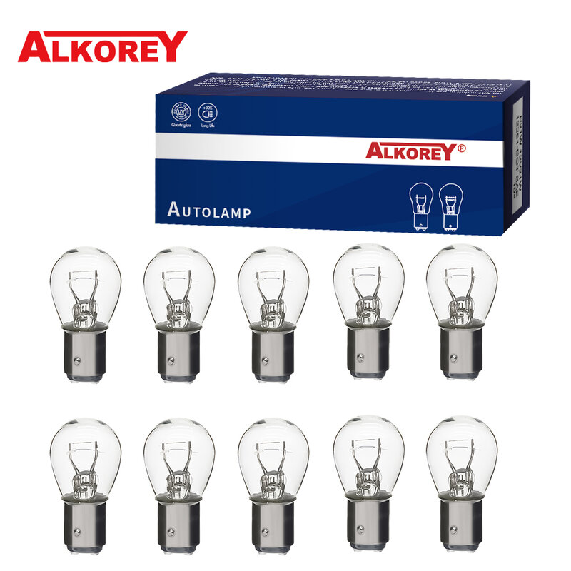 Alkorey-luz de sinalização do halogênio do carro, bulbo de parada reversa da lâmpada, S25, P21W, P21, 5W, BAY15D, BA15S, 1156, 1157, 12V, 21W, 5W, 12V, 21W, 5W, 10 PCes