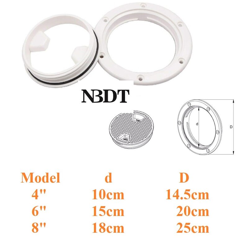 2Pcs White Black 4" 6" 8" Round Non Slip Access Inspection Hatch With Detachable Lid For Marine Boat Yacht