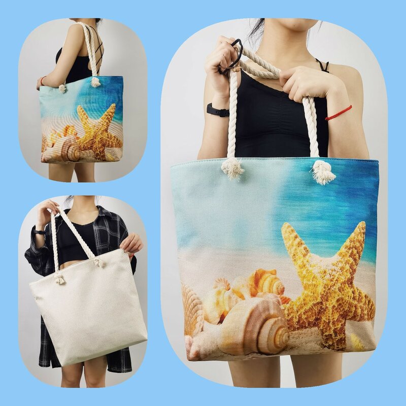 Turtle Whale Print Handbags Casual Large Capacity Shoulder Travel Beach Bag Ocean Series Foldable Women Groceries Shopping Bags