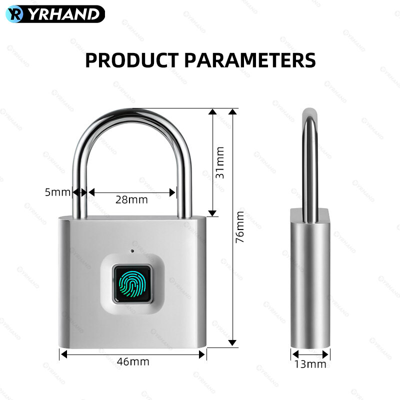 YRHAND-Serrure intelligente antivol en alliage de zinc, cadenas de sécurité électronique, empreinte digitale, sans clé, étanche