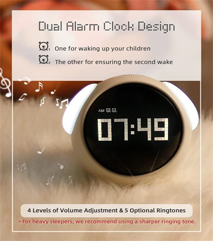 Wake-up Alarm Clock Night Light,Adjustable Brightness , Voice-Activated,Temperature Detection,  Toy and Gift for Kids, Students