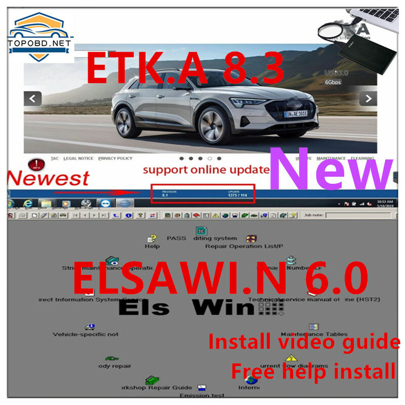 Лидер продаж 2023, elsawin 6,0 с программным обеспечением etka 8,3, новейшее программное обеспечение для ремонта, Каталог электронных запчастей для автомобилей A-udi для стандарта A