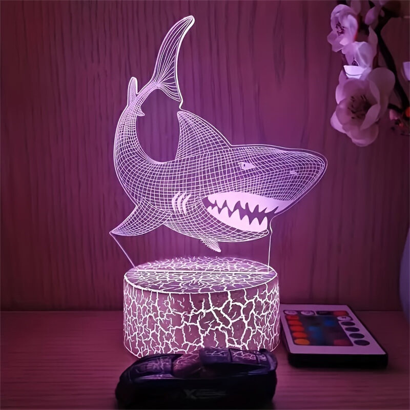 Luz de noche con patrón de tiburón 3D, lámparas de mesa novedosas, luz de ambiente para dormitorio, regalo perfecto para familiares y amigos, decoración del hogar