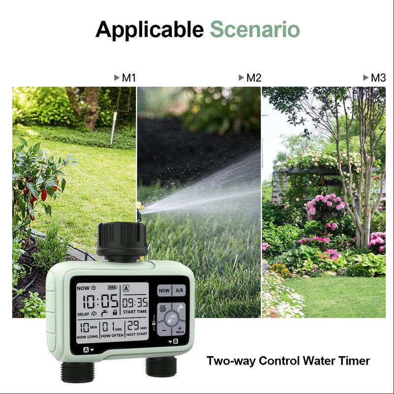 Eshico Grote Lcd Display 2-Outlet Huishouden Outdoor Irrigatiewater Timer Timed Automatische Tuin Gieter Gereedschap