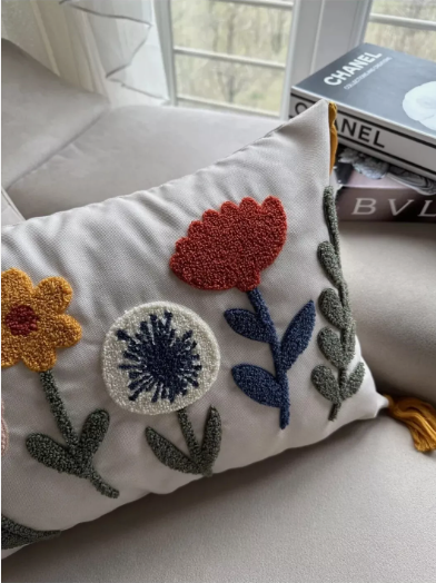 1 Piece Throw Pillow Cover with Punch Embroidery