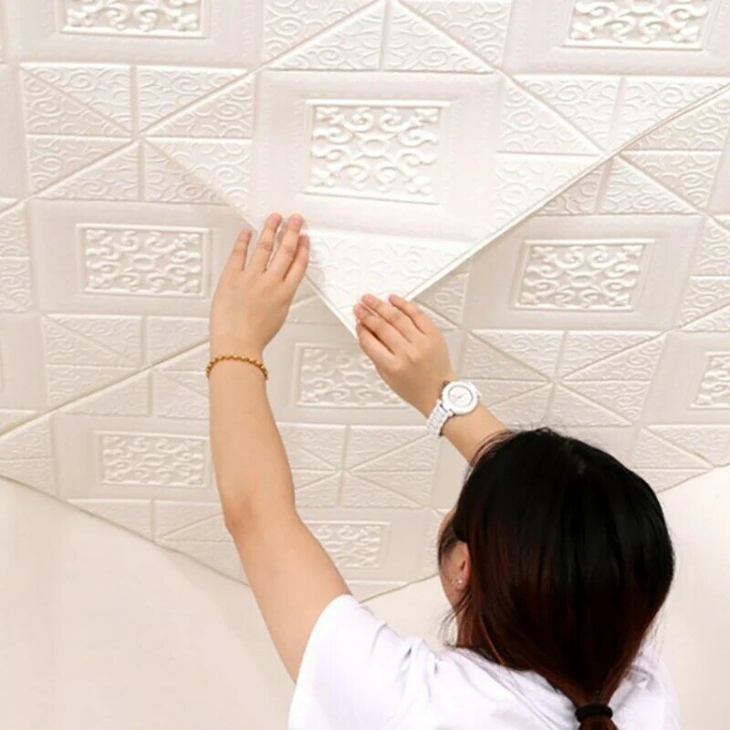 Papel tapiz de techo 3D, pegatinas de pared impermeables de ladrillo, papel de pared de espuma autoadhesivo, decoración del hogar, 70x70cm, 1 ud.