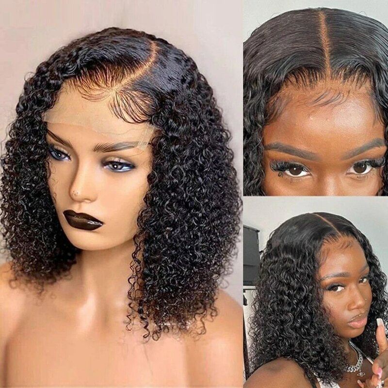 13x4 Short Bob Lace Front Curly Human Hair Wigs Transparent Deep Wave Frontal Wig For Women Brazilian Water Wave 4x4 Lace Wig