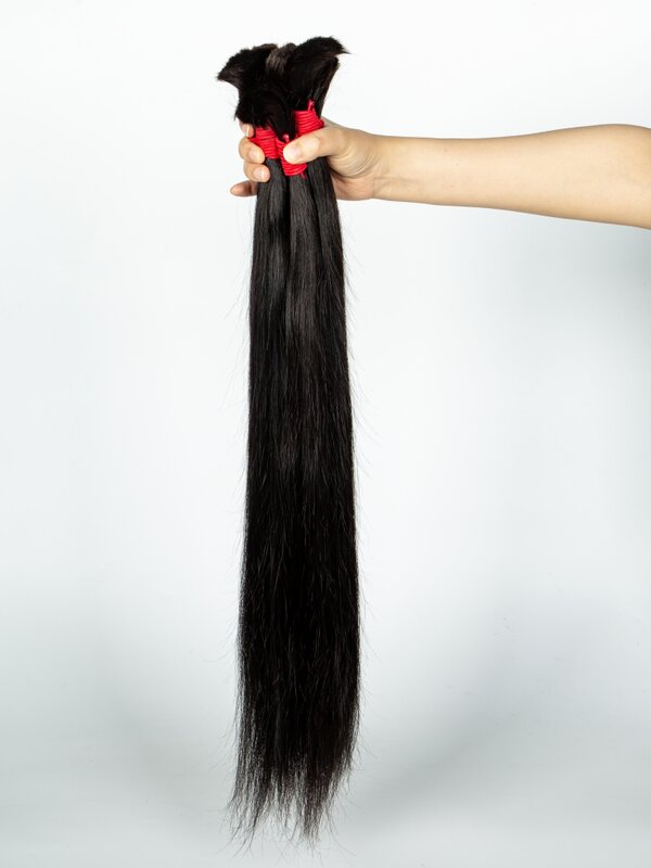 Warna alami 26 28 inci rambut lurus manusia massal untuk mengepang tanpa kain 100% rambut Virgin ekstensi keriting untuk wanita kepang Boho