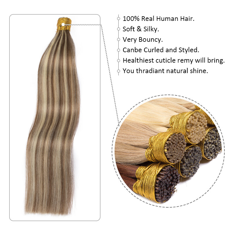 I Tip Hair Extension de cheveux humains lisses 0.8g/ 1g/brin 50 pièces/ensemble Capsule kératine Fusion naturelle Extension de cheveux humains