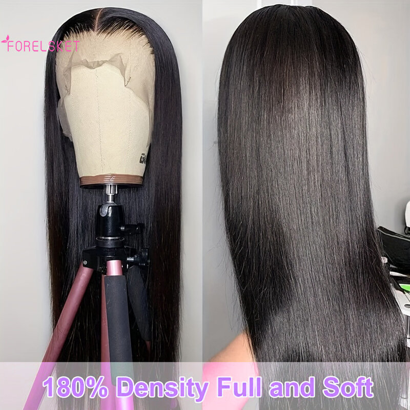 Peruca de cabelo humano reta para mulheres, fechamento frontal transparente do laço, cabelo Pixie, densidade 180%, 13x4 HD, Headband