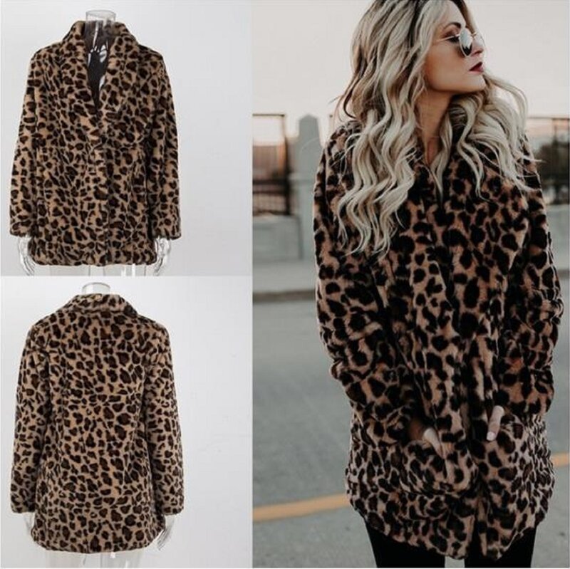 Abrigo de maternidad grueso con solapa para mujer, chaqueta cálida de leopardo, abrigo informal de piel de imitación, prendas de vestir de otoño e invierno