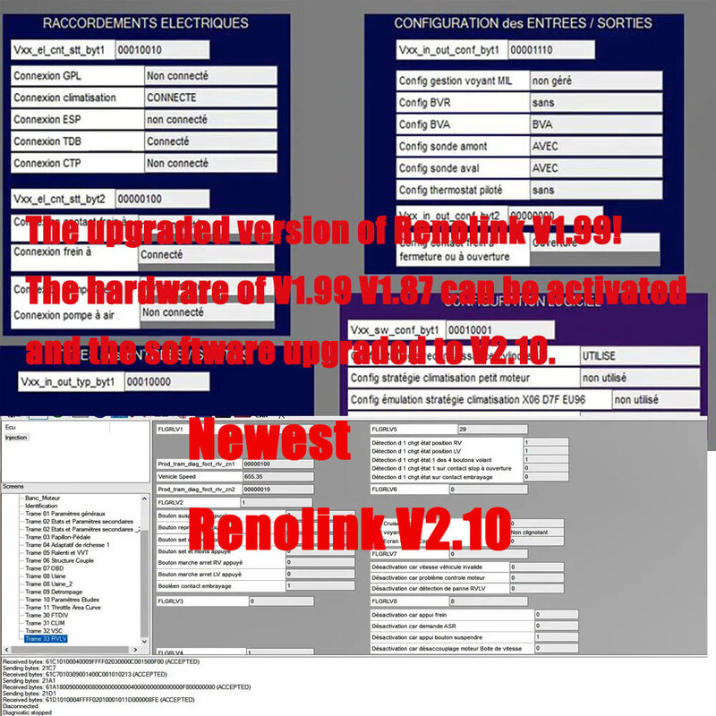 Renolink v2.10の診断ツール,プログラマー,エアバッグリセット,Rolink 1.99アップグレード,OBD2ケーブル,ECmチャンネル,新バージョン