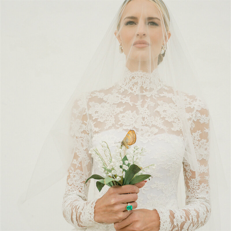 20059# Unique Long Sleeves Appliques Lace Mermaid Wedding Dress For Women Elagnt High Neck Bridal Gown 2024