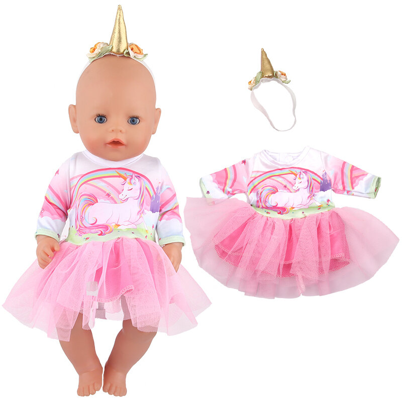 Новое милое розовое платье с животными + головной убор для американской куклы 18 дюймов, Одежда для кукол, аксессуары, комплект с юбкой для новорожденных 43 см, кукла и
