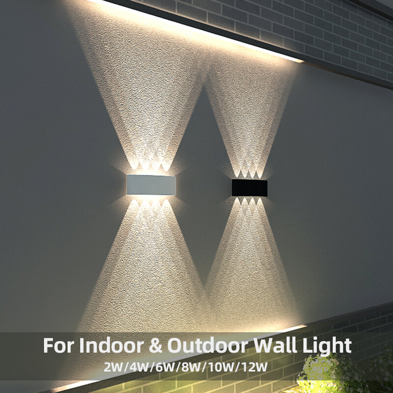 Lampu Dinding LED aluminium, lampu taman luar ruangan IP65 tahan air 8W 12W, lampu dinding Interior untuk kamar tidur, ruang tamu, pencahayaan tangga
