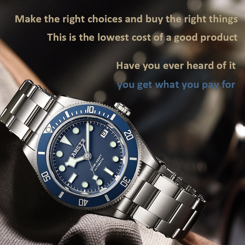 LANSTB-novo relógio luminoso para homens, safira, aço inoxidável, à prova d'água, movimento automático NH35, moda, relógios de luxo