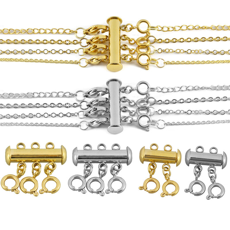 Aksesori pembuatan perhiasan baja tahan karat kait pemisah beberapa rantai Multi penutup tiga jepit Layering untuk Kalung