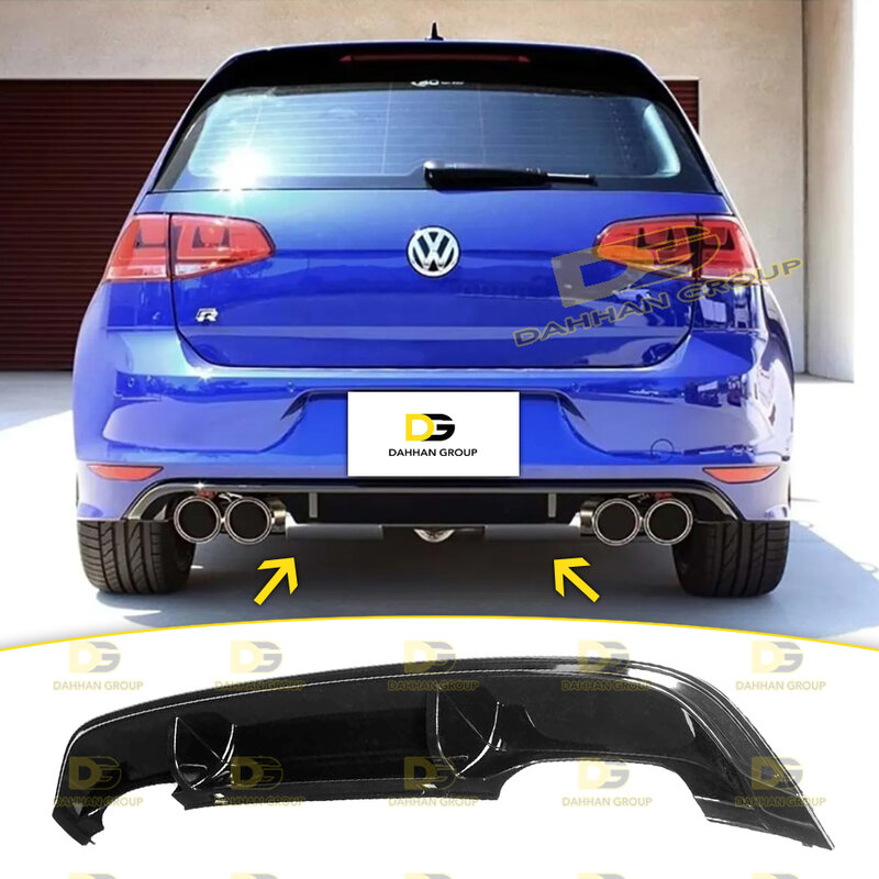 V.W Golf MK7 2012 - 2020 R Style Rear Diffuser Spoiler Left + Right Double Exhaust Outputs Piano Gloss Black Plastic Golf R Kit