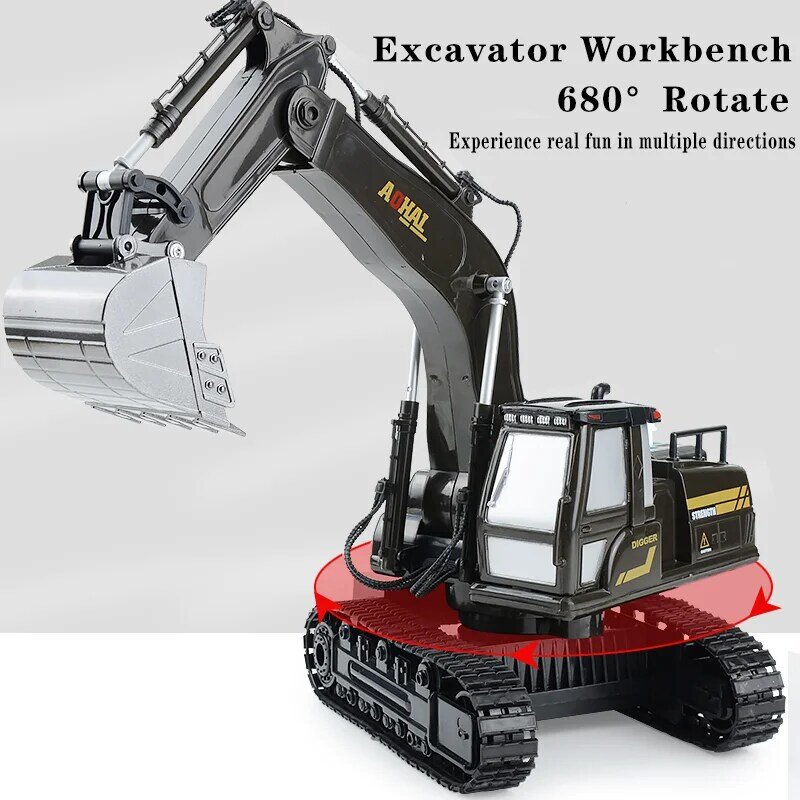 Alloy RC Excavator 12-channel Large Remote Control Engineering Vehicle Multi-functional Lighting and Audio Sound Real Simulation