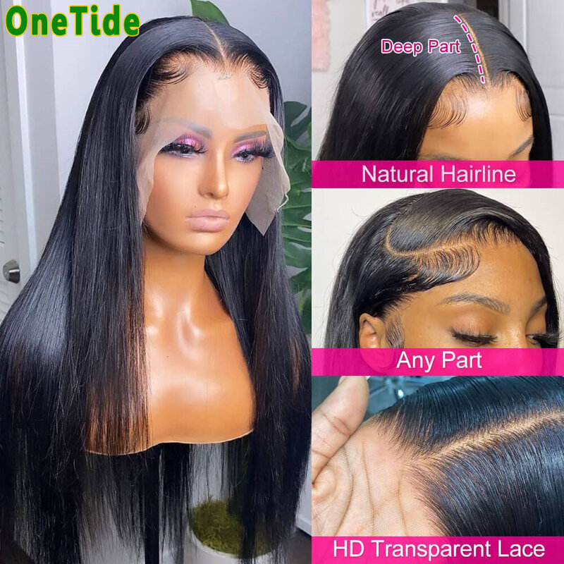 Glueless Straight Lace Wig, Perucas de cabelo humano pré-cortadas, Peruca HD Lace Encerramento, 4x4 Lace Front, 13x6, 13x4, pronto para vestir