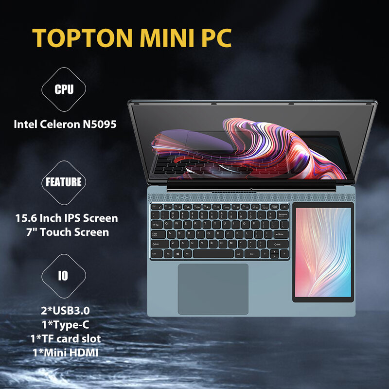 Laptop biznesowy do domu 15.6 "IPS + 7" ekran dotykowy Slim Laptop Intel Celeron N5095 Windows 11 Pro ultralim Notebook 5400mAH bateria