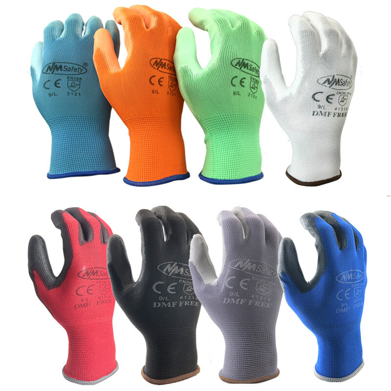 24個/12ペアの作業用手袋,PUパームコーティングの安全手袋,プロの安全サプライヤー