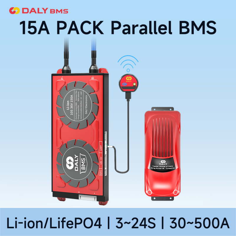 DALY-módulo paralelo inteligente Lifepo4 BMS, 4S, 15A, 3S, 12V, 7S, 8S, 24V, 10S, 36V, 13S, 14S, 16S, 48V, 17S, 20S, 60V, 24S, 72V para batería 18650