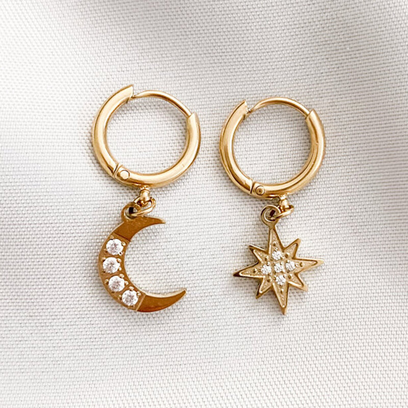Серьги-кольца eManco женские из нержавеющей стали, висячие ювелирные украшения со звездой, луной, в эстетике, 2022